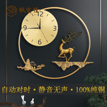 Fenglan love pure copper clock New Chinese wall clock living room deer head home Bell decoration fashion hanging watch mute time clock