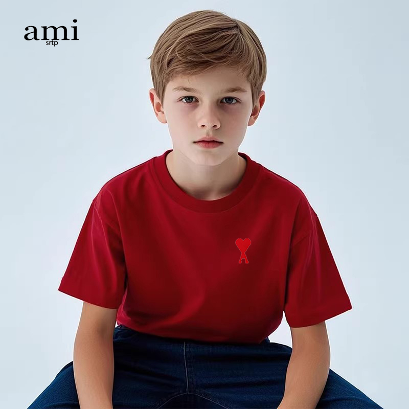 Official Ami Srtp Kidsren's Pure Cotton Short-Sleeved T-Shirt 2026 Summer New Loose Family Matching T-Shirt Top