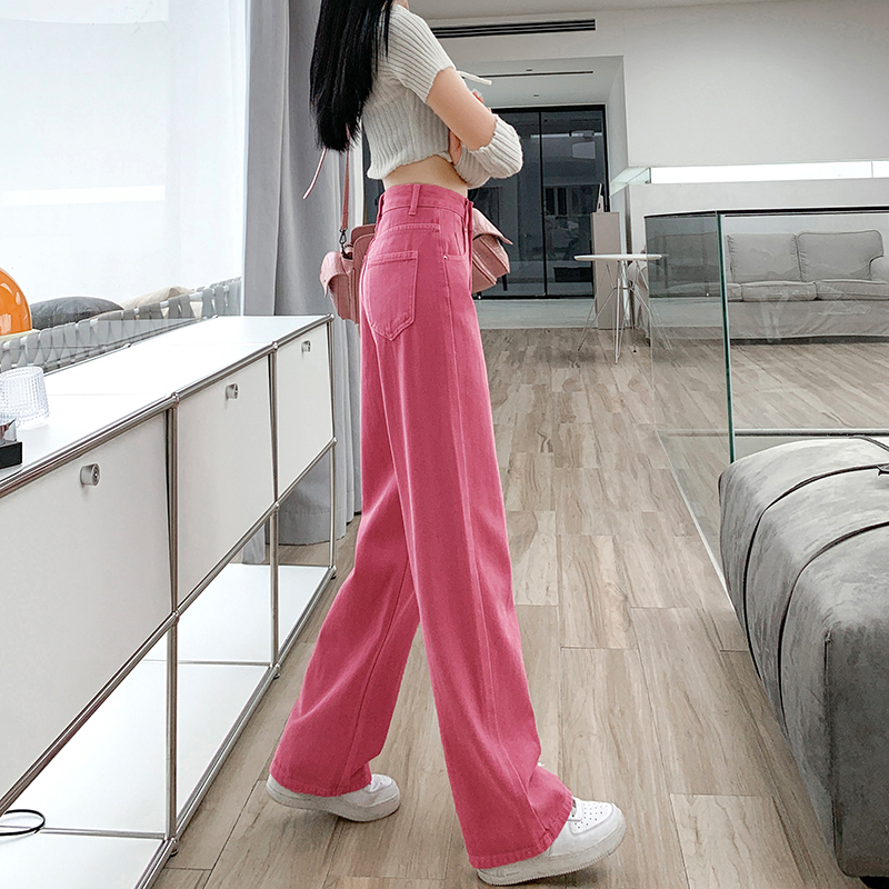 Pink Wide-Leg Pants for Women, High-Waisted Straight-Leg Loose Jeans, 2026 Spring New Style, Slimming, Trendy, Popular Floor-Length Pants