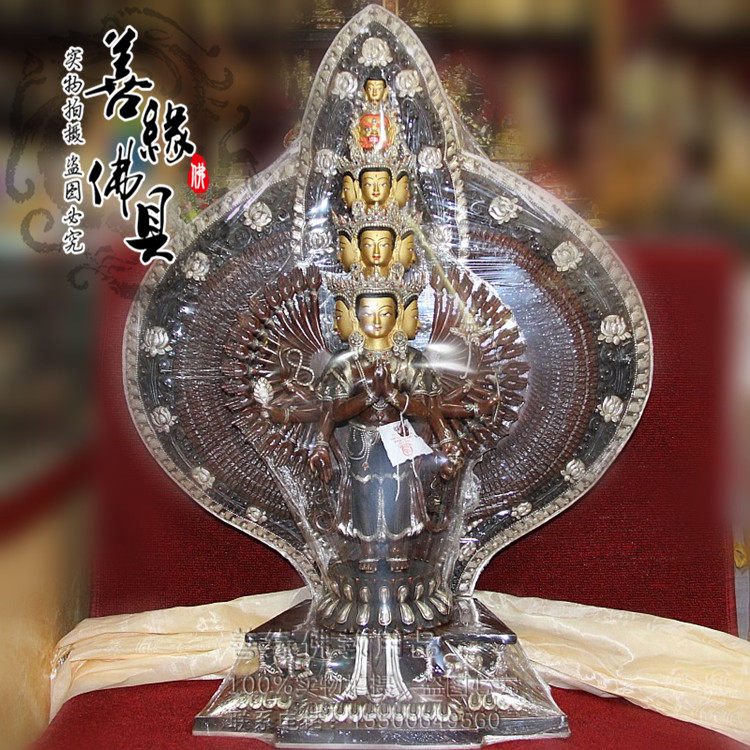 Import high-end boutique Nepalese pure handmade red copper-white gold-silver Qiankuanyin Buddha statue law Like high 77cm