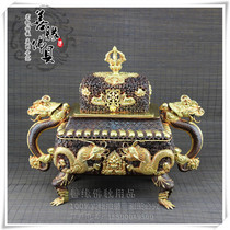 Imported Nepalese pure handmade red copper full-time gold hollowed-out double-dragon high-end burning incense stove smoked incense stove for 43cm long