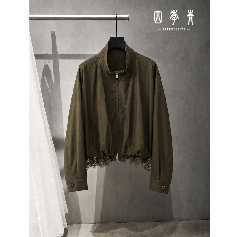 Retro Style Lace Spliced Pu Leather Stand-Up Collar Jacket for Women in Autumn, Small Size, Zipper, Slimming, Long-Sleeved, Elegant Jacket Retro Style Lace Spliced Pu Leather Stand-Up Collar Jacket for Women in Autumn, Small Size, Zipper, Slimming, Long-Sleeved, Elegant Jacket
