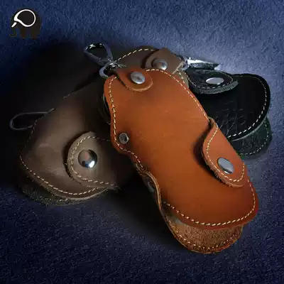 Small round elephant key bag men's and women's car key storage bag simple portable household head layer cowhide key cover