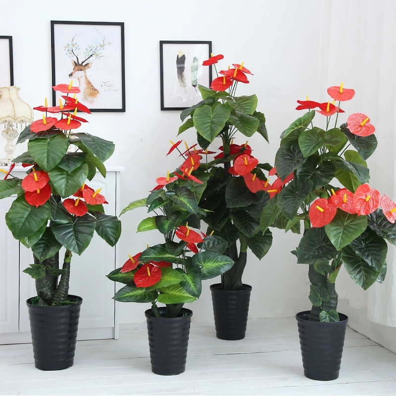 Hoa giả anthurium nhà lớn mô phỏng trang trí nội thất phòng khách hoa sàn chậu trồng cây xanh trang trí cây cảnh - Trang trí nội thất