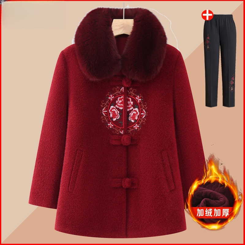 Grandma's Autumn and Winter Coat, Middle-Aged and Elderly Women's Winter Clothing, Mink Velvet Coat, Mother's Clothing, Elderly Women's Fleece-Lined and Thickened Coat