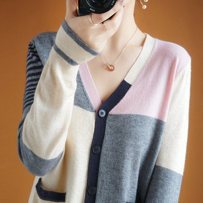 Bring your own suction eyewear physique bump color knit cardiovert 2021 autumn winter new collage loose wool fashion jacket