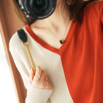 Im afraid of my eyes mixed with love ~ 2021 autumn winter new hit color V collar cotton linen jacket loose knit undershirt woman