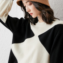 A D Hepburn ~ 2021 autumn new rhombus parquet with loose sleeve head cashmere wool slapped bottom sweater