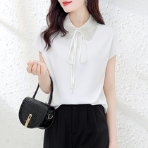 A D Hepburn -- V ten thousand people grass recommended -- 2022 Summer new fashion doll collar short sleeve blouses woman