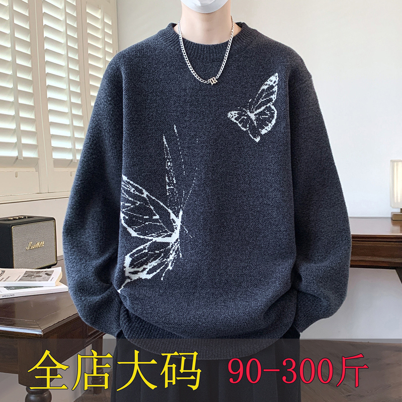 Plus-Size Round-Neck Sweater for Men, Autumn and Winter Trendy Brand Knitwear, Loose-Fitting Top, Lazy Style, Warm Woolen Sweater Plus-Size Round-Neck Sweater for Men, Autumn and Winter Trendy Brand Knitwear, Loose-Fitting Top, Lazy Style, Warm Woolen Sweater