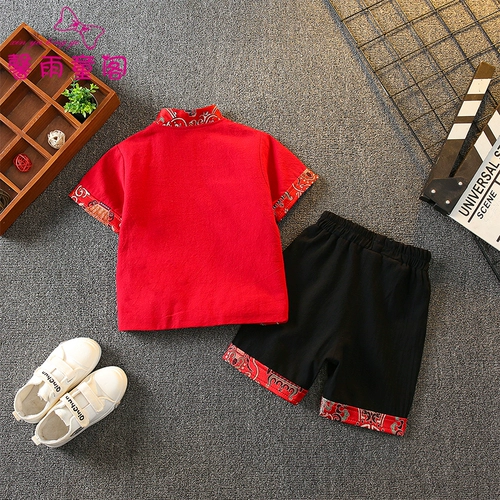 Летнее тонкое ханьфу для мальчиков, детское элитное этническое платье, короткий рукав, китайский стиль, наряд на выход