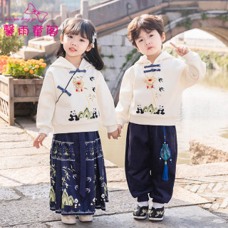 汉服男童拜年服新中式儿童唐装国风民族古装马面裙女童元旦演出服