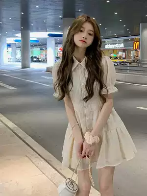 French sweet bubble sleeve chiffon dress women 2021 summer new design feel waist first love Princess dress