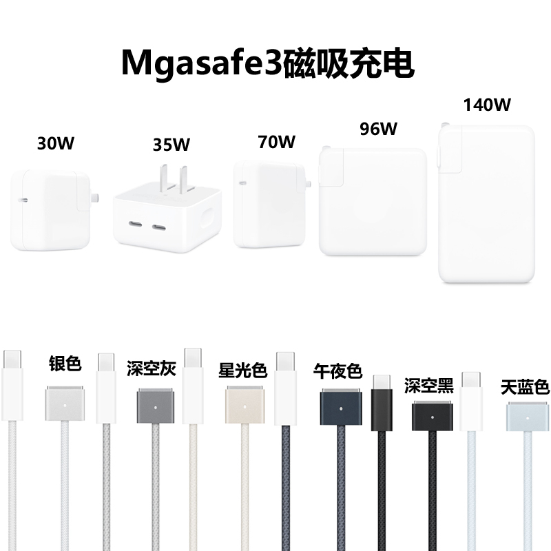 Suitable for Apple MacBook Air A3448 A3449 A3240 A3241 A2681 Pro A3429 A3426 A3434 A3401 Charger Magsafe3 Original Cable