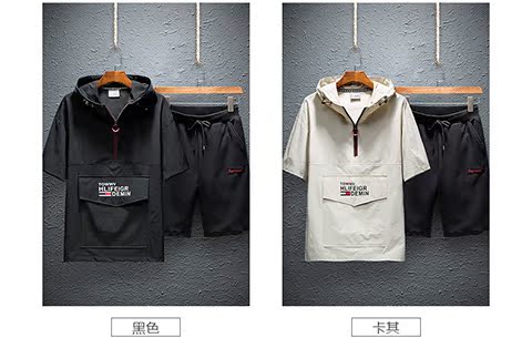 Bộ áo thun nam tay ngắn 2019 xu hướng mới trùm đầu quần áo nửa tay nam đẹp trai phù hợp với thương hiệu váy mùa hè - Bộ đồ đồ bộ mặc nhà