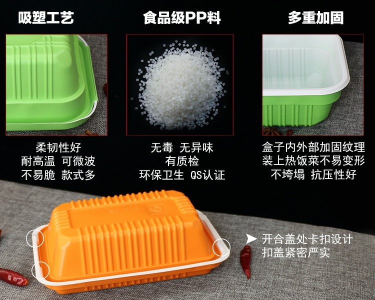Hộp ăn trưa Xiêm dùng một lần bát vuông hộp đóng gói takeaway có nắp dài thuận tiện khi hộp đơn dày thân thiện với môi trường bao gồm hộp ăn trưa - Hộp cơm điện sưởi ấm hộp com cắm điện lock&lock