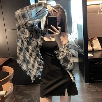 Plaid sun protection shirt women's summer thin lazy slightly see-through design niche loose long-sleeved top shirt jacket