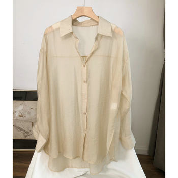 Tencel sunscreen shirt women's summer thin lazy slightly see-through design niche loose long-sleeved top shirt jacket