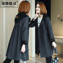 Trench coat womens long Korean version of loose autumn 2021 new ladies size small man coat early autumn coat