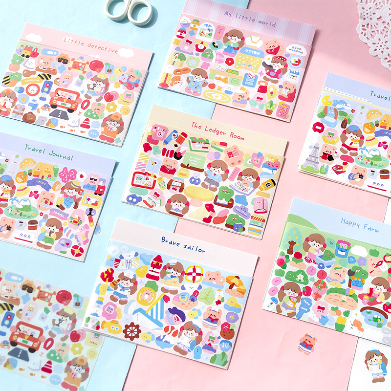Small soft soft soft theme Scene stickers cute Korean teas decorated with a collage of a digy collage of handbooks with 2 sheets