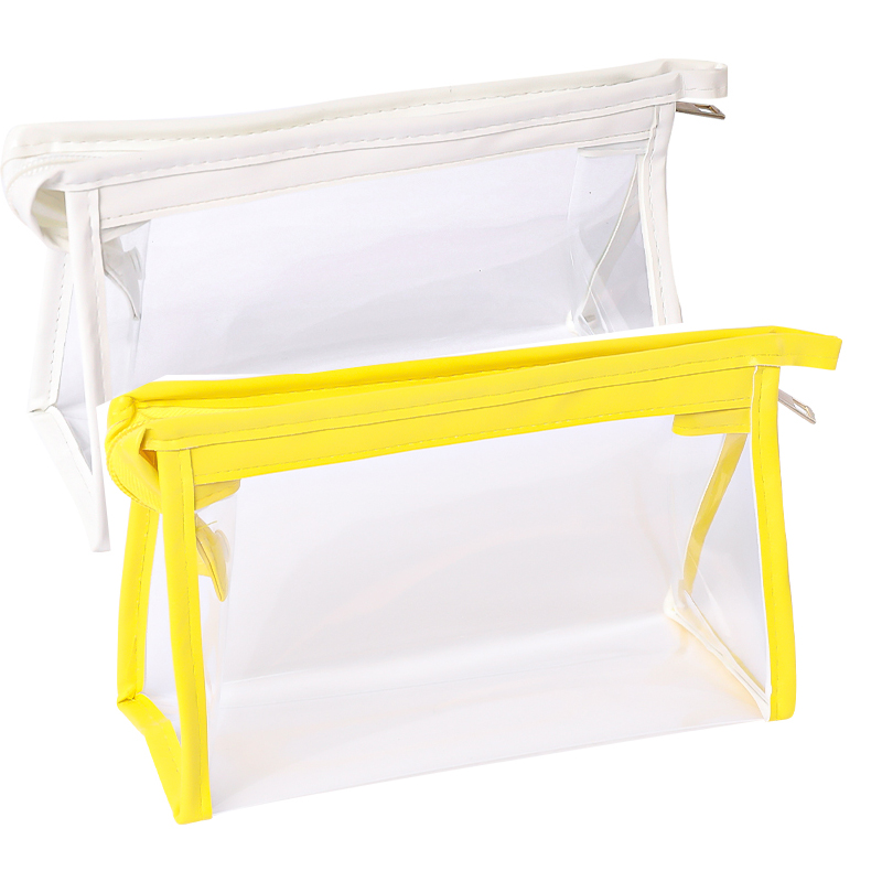 [2 Pack] White + YellowCartoon transparent Pencil case high-capacity female Solid color Simplicity good-looking college student solar system Cosmetic Bag Storage bag new pattern