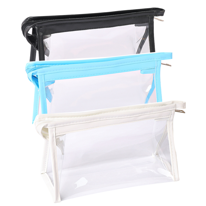 [3 Pack] Black + White + BlueCartoon transparent Pencil case high-capacity female Solid color Simplicity good-looking college student solar system Cosmetic Bag Storage bag new pattern