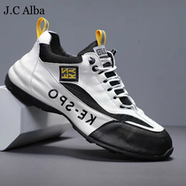 JC Alba distinctive ~ autumn winter thick bottom heightening sneaker sloth old daddy shoes man soft cow leather little white shoes