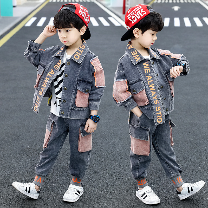 Boys denim suits spring and autumn clothes in the big children's net red new fashionable two-piece Korean version of the trendy boys handsome children's clothes