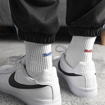 4 pairs of embroidered ZIMONS ink middle tube socks mens personality autumn solid color black and white cotton Street Korean version of the Chinese gang