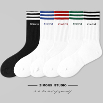 4 pairs of ink ZIMONS mens stockings sports thin stripes autumn and winter cotton fashion tide white socks