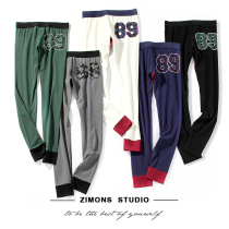 Mens fashion trousers low waist winter warm thin leggings underwear cotton black and white tight slim not bloated tide