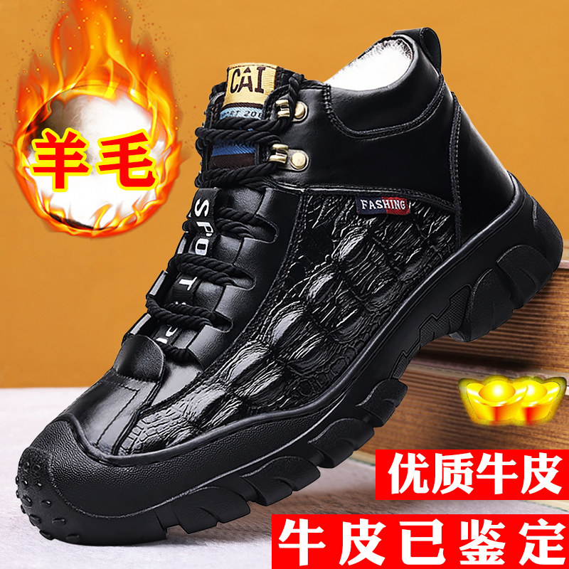 Official website red dragonfly cotton shoes men's winter warm plus velvet leather high-top shoes men's Korean version trend 2021 new men