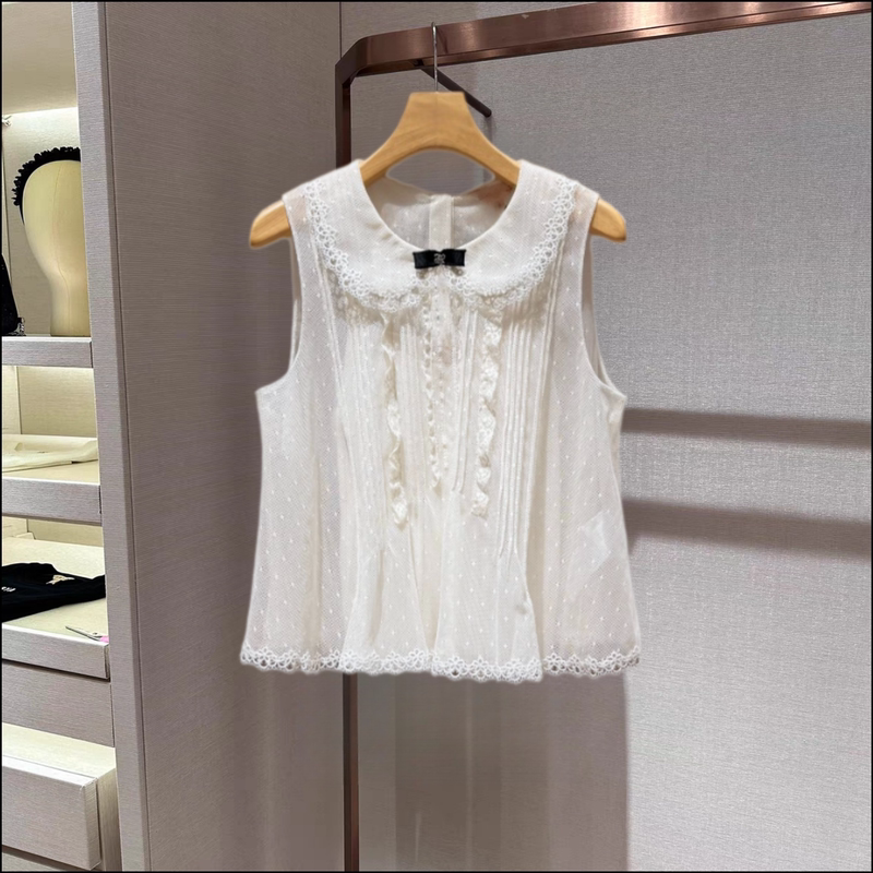 2026 New Summer Style Doll Collar Spliced Lace Bow Two-Piece Sleeveless Vest Women's Top Xsj3S03D