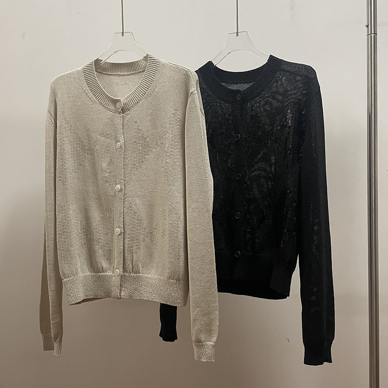 Sparkling Sequins! 2026 Early Spring New Style Round Neck Comfortable Breathable and Elegant Sequin Cardigan Made of Washi Silk