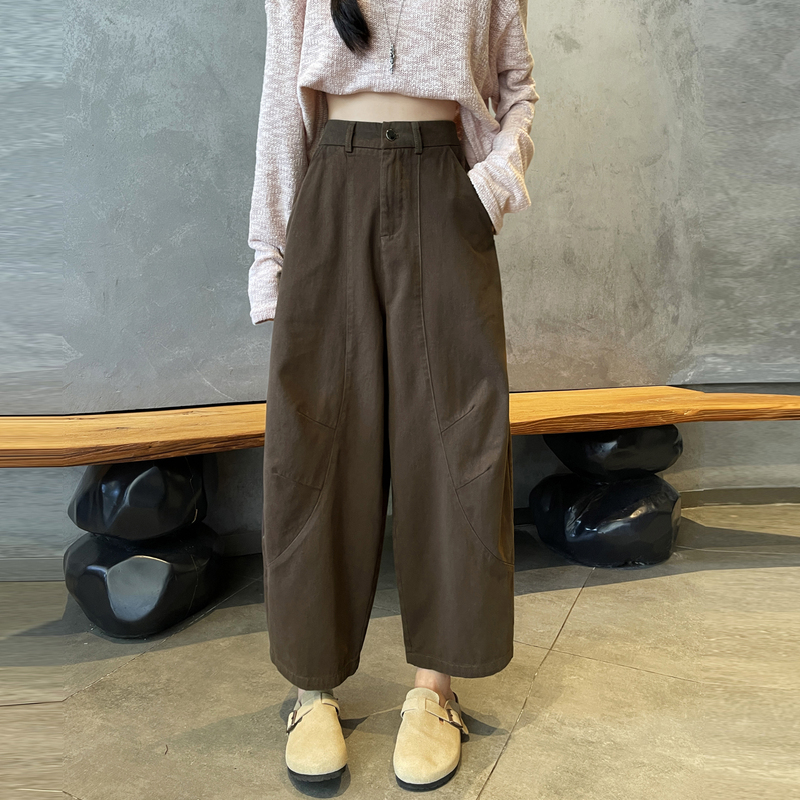 Coffee-Colored Melard Pants for Women, Petite Size, Spring and Autumn, Relaxed and Comfortable, Coffee-Colored Carrot Pants, Nine-Point Balloon Pants