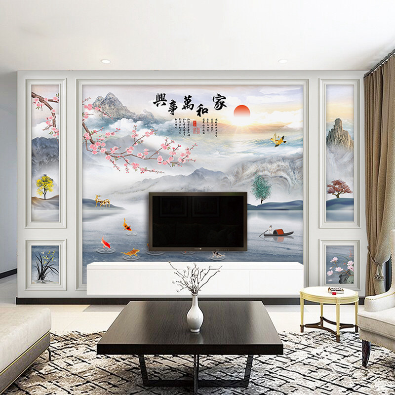 Home and Masterpiece TV Background wall Buttoned Board Living Room Landscape Painting integrated board Custom 8d Film and TV Wall Guard Decoration
