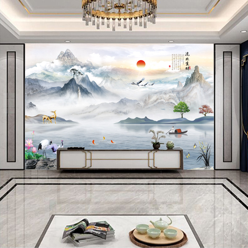 2022 new Chinese style strokes and landscape painting and protection wall room TV background wall Bamboo Wood Fiber Integrated Wall Panel Fast
