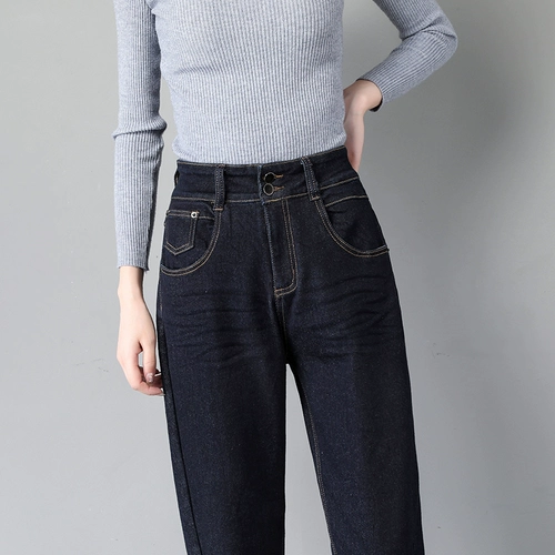 Темные штаны, весенние приталенные джинсы, 2021 года, высокая талия, оверсайз