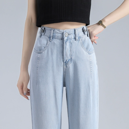 Тонкие шелковые джинсы, штаны, повседневные брюки, высокая талия, свободный крой, подходит для подростков