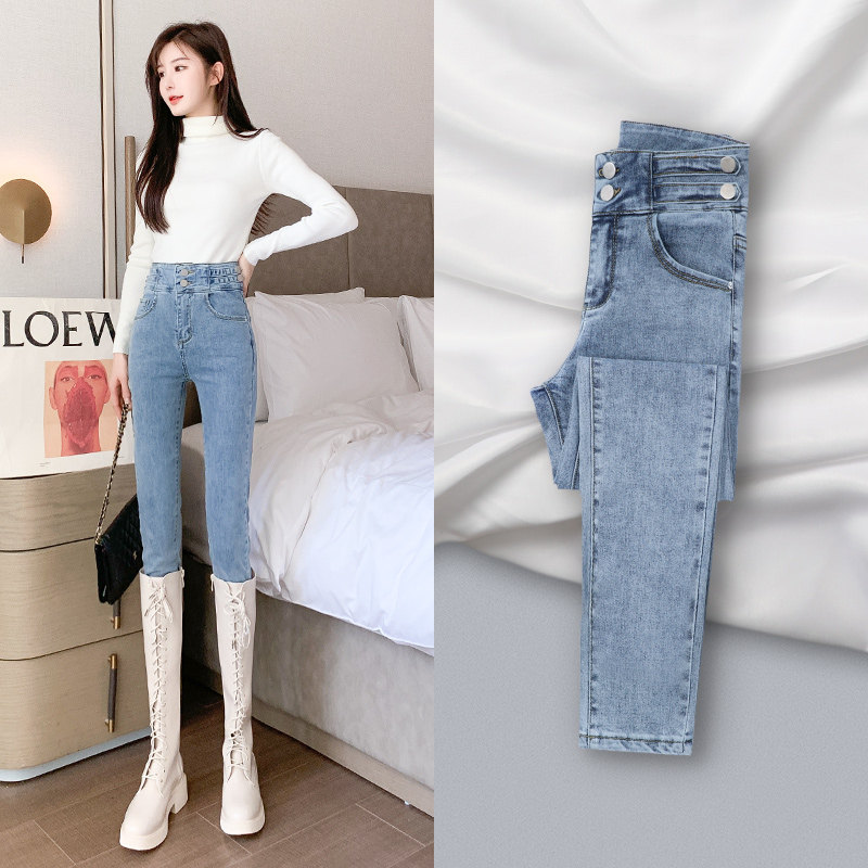 Light jeans women's spring wear 2022 new tight waist slim slim slim light blue small foot pencil pants