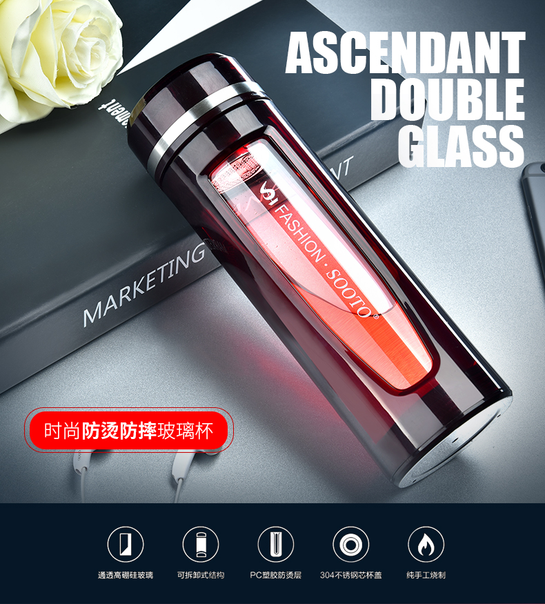 Cốc thủy tinh cốc nước sáng tạo tách đôi chống vỡ cốc nữ cầm tay ly có nắp chữ tùy chỉnh logo - Tách bình giữ nhiệt lock&lock 1000ml