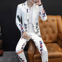 2021 summer plaid suit suit men long sleeve slim youth flower clothes two sets host thin suit tide