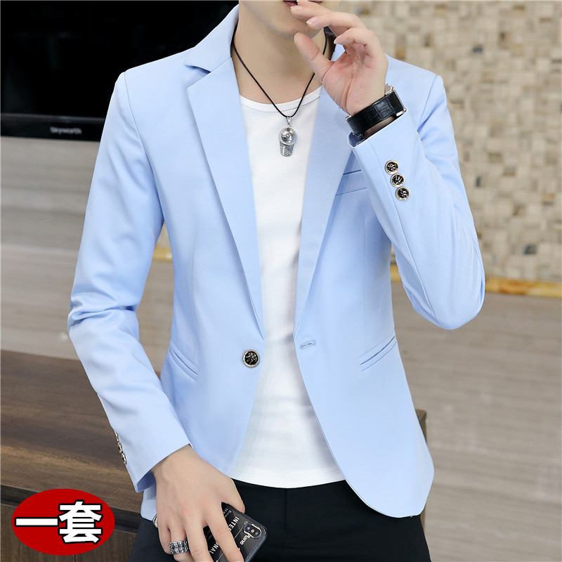 Spring and Autumn Long-Sleeved Blue Blazer Trendy Men's Fashion Stylish Jacket Young Solid Color Suit Set for Men