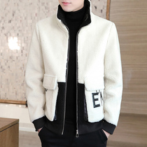 Winter youth thick lamb cashmere coat men short hooded student rabbit fur handsome plus velvet warm jacket