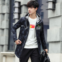 2021 Spring Autumn long camouflage windbreaker men hooded print slim fashion coat youth handsome jacket