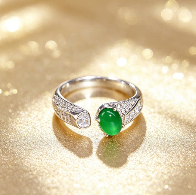 Natural A-quality jade egg-faced ring, versatile and simple, KBR60402001