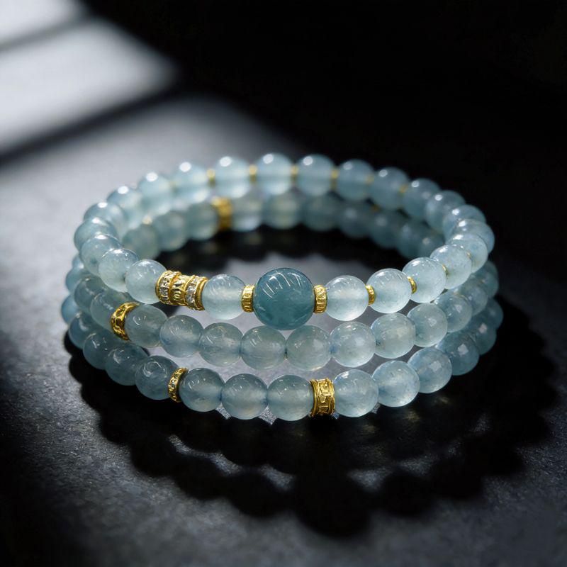 Collectible Grade Ice-Transparent Jade Bracelet New Style Natural Grade a Jade 3-Layer Bracelet Fashionable and Versatile Kbr50928002