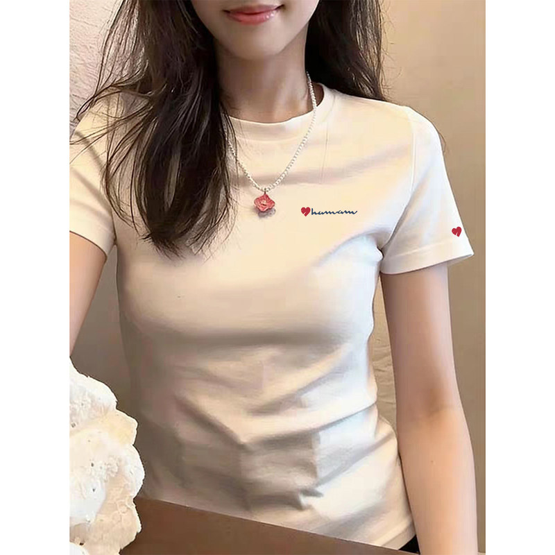 2026 Summer Korean Style New White Regular Shoulder Short Sleeve T-Shirt for Women, Versatile, Unique, Beautiful, Super Good-Looking, Stunning Top 2026 Summer Korean Style New White Regular Shoulder Short Sleeve T-Shirt for Women, Versatile, Unique, Beautiful, Super Good-Looking, Stunning Top