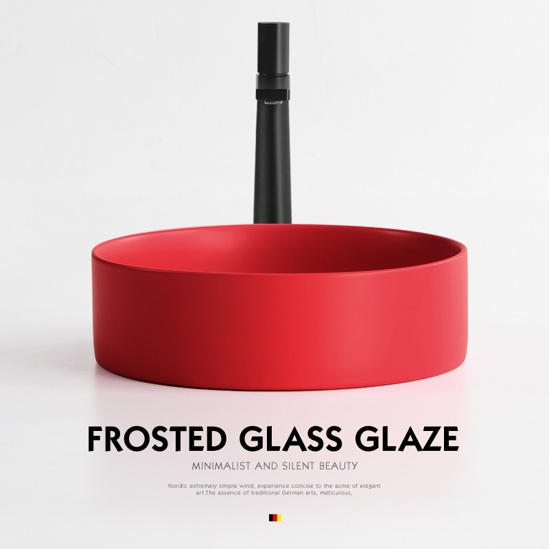 Nordic Wind Creativity Red Black Hand-washing Table Upper Basin Small Size Ceramic Washbasin Single Sink Balcony Face Basin Round