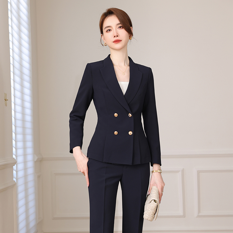High-End Professional Women's Navy Blue Suit 2025 Spring and Autumn New Style Elegant Suit Set Hotel Sales Manager Formal Wear High-End Professional Women's Navy Blue Suit 2025 Spring and Autumn New Style Elegant Suit Set Hotel Sales Manager Formal Wear
